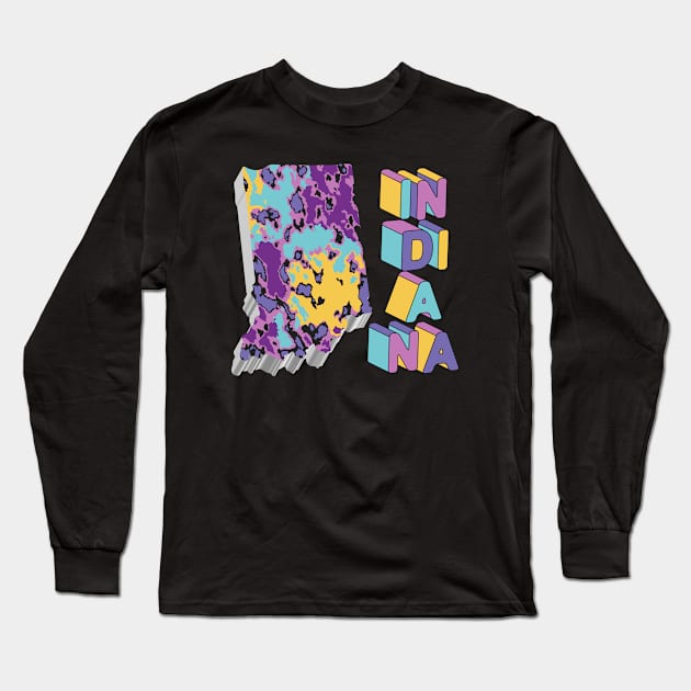 Indiana State Map Abstract Art Long Sleeve T-Shirt by Designoholic